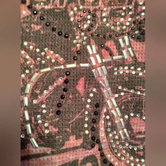 Women's/Jr's Y2K Lightweight Thermal Motorcycle Themed Red Hoodie Sz M - Picture 5 of 7